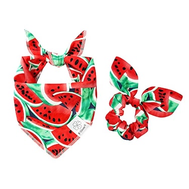 E-Clover EClover Dog Bandanas Summer Matching Scrunchie Set Dog Bandana Bibs Washable Kerchief Scarf for Medium Large Dogs Owner Watermelon