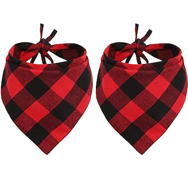 Lamphyface 2 Pcs Dog Bandana Christmas Pet Clothing Triangle Scarf Accessories Bibs Red Black Plaid