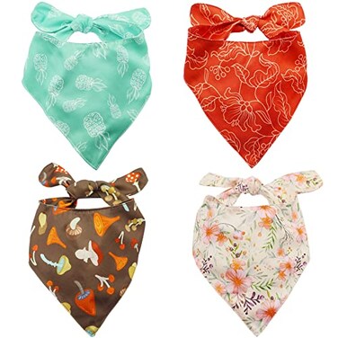 SJANE Dog Bandanas 4 Pack Adjustable Double Sided Unique Shape Curve Scarf Premium Durable Fabric Puppy Cat Small Dog Neck AccessoriesSmall