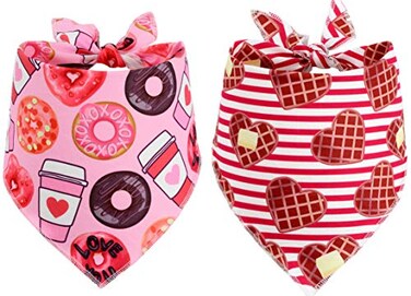 BoomBone Valentines Day Dog Bandana 2 Pack Triangle Bibs Pet Scarf for Medium Large Dogs