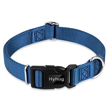 Hyhug Medium Dog Collar BlueHeavyDuty QuickRelease Nylon Buckle Adjustable Durable Cute Dog Collar Medium Classic Blue