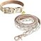 KUDES Dog Leather Collar and 4 ft Leash Adjustable Basic Collar with Bell Leather Pet Leash Set Checkered Pattern Durable Leather Collar and Leash with Metal Buckle for Small Medium Large Dogs