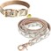 KUDES Dog Leather Collar and 4 ft Leash Adjustable Basic Collar with Bell Leather Pet Leash Set Checkered Pattern Durable Leather Collar and Leash with Metal Buckle for Small Medium Large Dogs