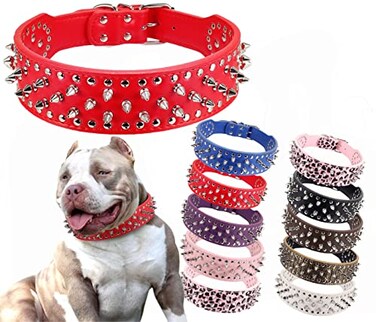 BTDCFY Hoot PU Leather Adjustable Spiked Studded Dog Collar 2 Wide 31 Spikes SNeck 1720 Red