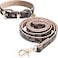 KUDES Dog Leather Collar and 4 ft Leash Adjustable Basic Collar with Bell Checkered Pattern Durable Leather Collar and Leash with Metal Buckle for Small Medium Large Dogs