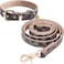 KUDES Dog Leather Collar and 4 ft Leash Adjustable Basic Collar with Bell Checkered Pattern Durable Leather Collar and Leash with Metal Buckle for Small Medium Large Dogs