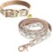 KUDES Dog Leather Collar and 4 ft Leash Adjustable Basic Collar with Bell Checkered Pattern Durable Leather Collar and Leash with Metal Buckle for Small Medium Large Dogs