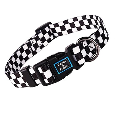 Roses&amp;Poetry RosesPoetry Dog Collar with Colourful Patterns Adjustable Durable Puppy Collars for Small Medium Large Dogs Black WhiteL