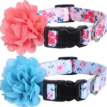 Lamphyface 2 Pack Dog Collar Floral with Removable Flower Adjustable Nylon Pet Collars Large