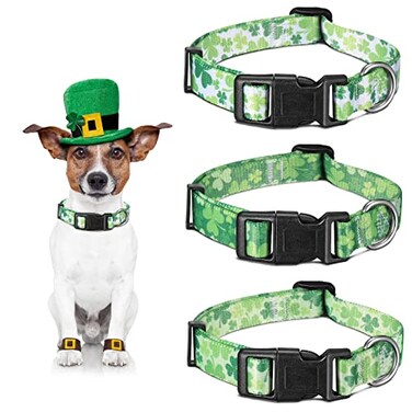 Weewooday 3 Pieces St Patricks Day Dog Collars Adjustable Collars for Dogs Dog Collars for Holiday Pet Supplies Fresh ColorShamrock Pattern