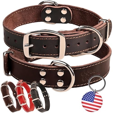 ADITYNA Heavy Duty Leather Dog Collar for Medium Dogs Soft and Strong Collar for Walking Training Hiking and Running Medium Fit 13 20 Neck Brown