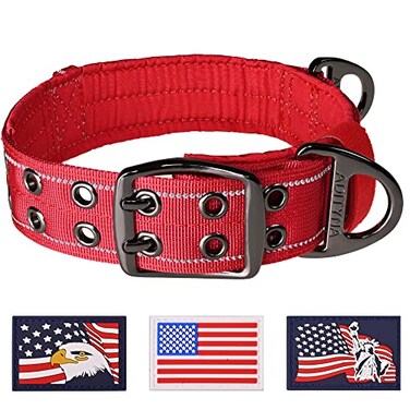 ADITYNA Heavy Duty Red Dog Collar for Large Dogs Reflective Collar with Handle for Training and Walking Wide Thick Tactical Soft Neoprene Padded