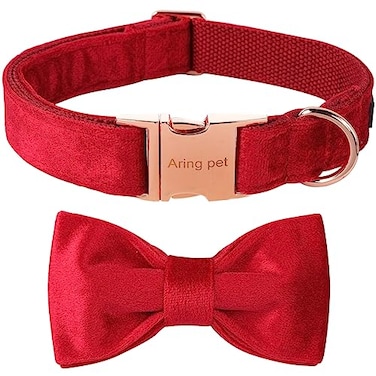 Aring pet ARING PET Bowtie Dog CollarVelvet Dog Collars with Removable Bowtie Christmas Adorable Dog Collar Small