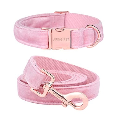 Aring pet ARING PET Dog Collar and Leash Velvet Dog Collar and Leash Set Soft Comfy Adjustable Collars for Dogs
