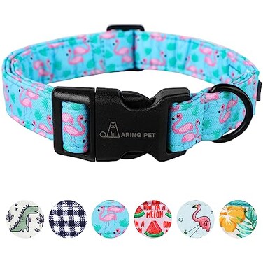Aring pet ARING PET Flamingo Dog CollarCute Cotton Medium Dog Collars Adjustable Lightweight Summer Pet Collars for Small Medium Large Boy and Girl Dogs Medium