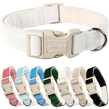 Aring pet ARING PET White Dog CollarAdjustable Small Dog Collars Lightweight Cotton Wedding Pet Collars with Quick Release Buckle for Small Medium Large Dog