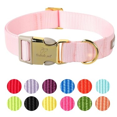 Babole Pet Nylon Dog Collar Adjustable Pink Soft Webbing Dog Collars for Small Medium Large Dogs Boy Girl Puppy Collar with Safety Metal Buckle S