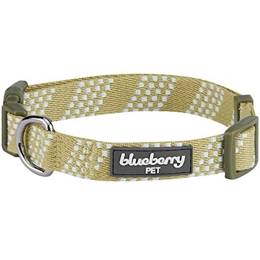 Blueberry Pet 4 Patterns Artisan Crochet Inspired Endless Squares Adjustable Dog Collar Olive Green Medium Neck 14520