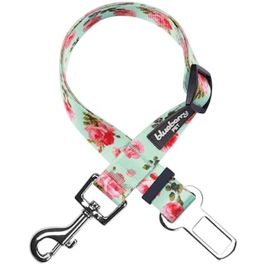 Blueberry Pet 8 Patterns Spring Scent Inspired Floral Rose Print Turquoise Adjustable Dog Seat Belt Tether for Dogs Cats Durable Safety Car Vehicle Seatbelts Leads Use with Harness