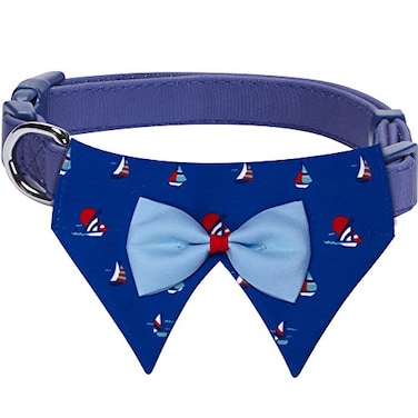Blueberry Pet Nautical Navy Blue Sailboat Adjustable Dog Bandana Collar with Bow Tie Medium Neck 14520