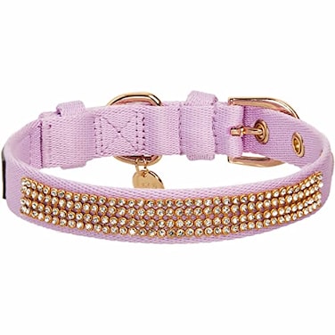 Blueberry Pet Sparkling Rhinestone Adjustable Dog Collar with Metal Buckle Lavender Neck 17205 for Large Breed