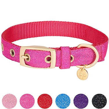Blueberry Pet The Most Coveted Designer Mixed Metallic Thread Adjustable Dog Collar in Dazzling Rose Pink with Metal Buckle Neck 17205 for Large Breed