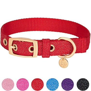 Blueberry Pet The Most Coveted Designer Mixed Metallic Thread Adjustable Dog Collar in Sparkling True Red with Metal Buckle Neck 9125 for Small Breed