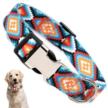 YOUALSO Boy Dog Collars for Small Medium Large XL Dogs Western Aztec Tribal Quick Release Buckle Metal Clasp Cool Basic Male Pet Collar Boho M