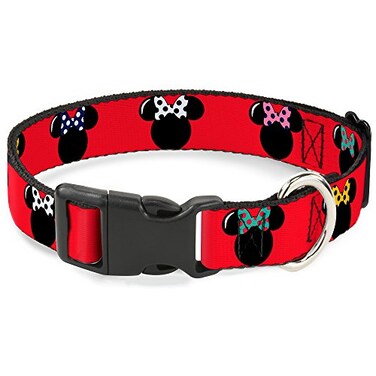 Buckle-Down BuckleDown Minnie Mouse Silhouette RedBlackPolka Dot Plastic Clip Collar Large1526