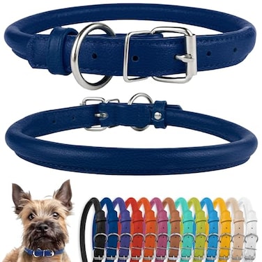 CollarDirect Rolled Leather Dog Collar Soft Padded Round Puppy Collar Handmade Genuine Leather Collar Dog Small Large Cat Collars 13 Colors 67 Inch Deep Blue Textured