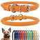 CollarDirect Rolled Leather Dog Collar Soft Padded Round Puppy Collar Handmade Genuine Leather Collar Dog Small Large Cat Collars 13 Colors 67 Inch Orange Textured
