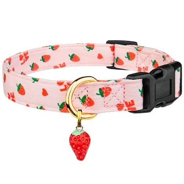 FYEQYAOU Cotton Handmade Dog Collar Cute and Distinctive Patterns Pink Strawberries with Pendant for Girl Boy Dogs Collars M