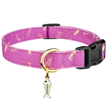 FYEQYAOU Cotton Handmade Dog Collar Cute and Distinctive Patterns Purple Fish with Pendant for Girl Boy Dogs Collars S