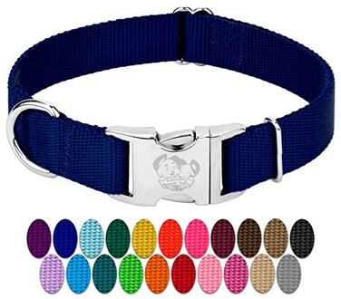 Country Brook Petz Premium Nylon Dog Collar with Metal Buckle for Small Medium Large Breeds 10 Cool Colors Medium 34 Inch Royal Blue