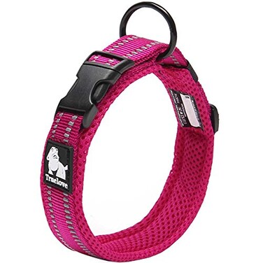 La La Creation Core Reflective Dog Collar with Ring Breathable Mesh Soft Padded Adjustable Nylon Pet Collar 1 Wide Pink XL