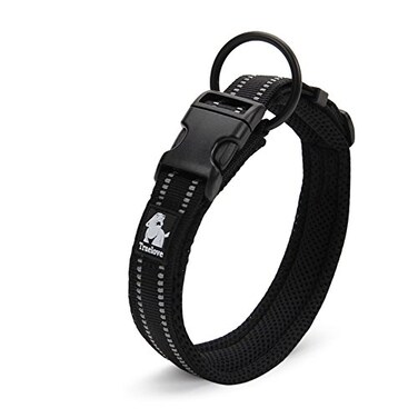 La La Creation Core Reflective Mesh Padded Dog Collar Adjustable Nylon Outdoor Adventure Pet Collar Black S