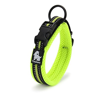 La La Creation Core Reflective Mesh Padded Dog Collar Adjustable Nylon Outdoor Adventure Pet Collar Green L