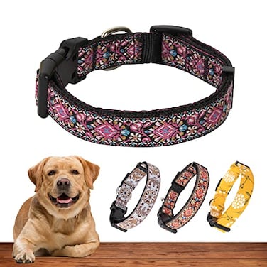 Art Tribute Dog Collar for Small Medium Large Dogs Woven Pattern on Long Lasting Adjustable and Strong Puppy Quick Release Buckle Quality Pink Collar Get It Now