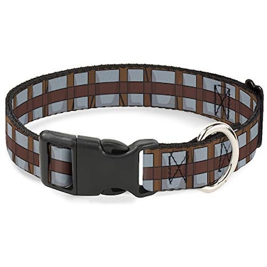 Buckle-Down Dog Collar Plastic Clip Star Wars Chewbacca Bandolier Bounding Browns Gray 9 to 15 Inches 10 Inch Wide