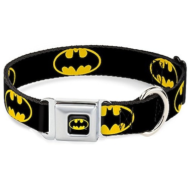 Buckle-Down Dog Collar Seatbelt Buckle Batman Shield Black Yellow 15 to 26 Inches 10 Inch Wide