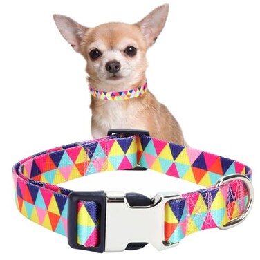 YOUALSO Dog Collars for Small Dogs 3D Print Pattern Soft Nylon Pet Puppy Collars Adjustable for XS Small Medium Large Dogs Girl Boy Colorful Triangle S