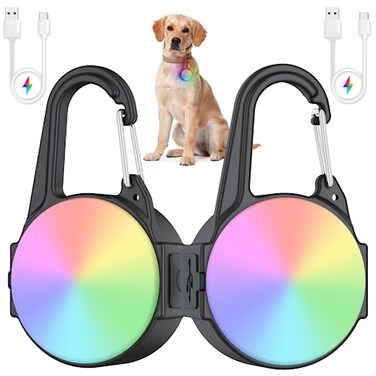 Myddomi Dog Lights for Night Walking 4 Modes IP68 Waterproof Dog Collar Light for Nighttime Clip on HighCapacity Rechargeable with 2 USB C Cables2 Pack