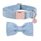 DOGWONG Hemp Cotton Dog Collar with Bow Blue Pet Collar Durable Adjustable Puppy Collar for Medium Dogs