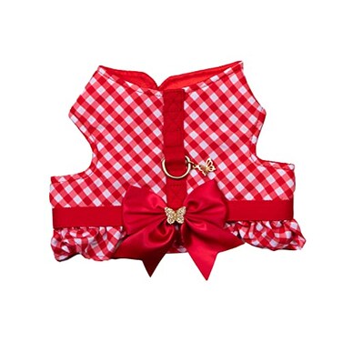 Doggy Parton Dolly Dog Harnesses and LeashCollar Set Collection Red Gingham Harness with Bow XSmall