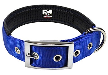 Downtown Pet Supply Deluxe Dog Collar Padded Adjustable Dog Collar with Metal Buckle Dring Machine Washable Water Resistant Thick Dog Collar Blue M Medium Dog Collar