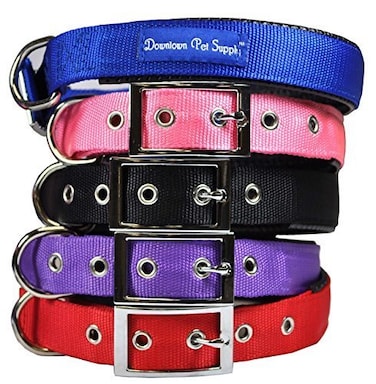 Downtown Pet Supply Deluxe Padded Adjustable Dog Collar Metal Buckle DRing Machine Washable Water Resistant Black L