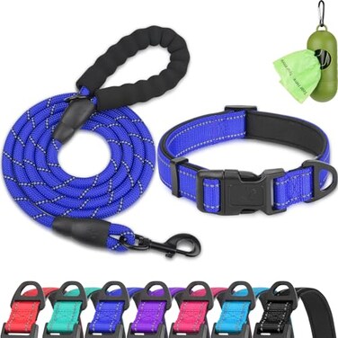 Dynmeow Reflective Dog Collar and Leash Set for Large Dogs Navy Blue
