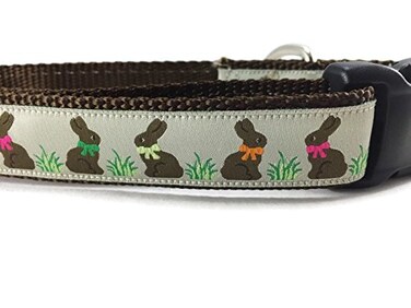 CANINEDESIGN QUALITY Easter Dog Collar Caninedesign Bunny 1 inch Wide Adjustable Nylon Medium and Large Chocolate Bunnies Medium 1319
