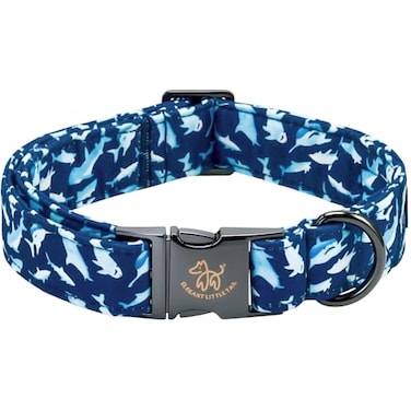 Elegant little tail Dog Collar Blue Shark Pattern Pet Collar Durable Cute Dog Collars Male or Female Pet Gift Adjustable Dog Collar for Medium Dogs