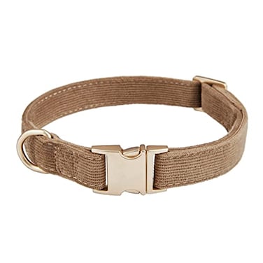 Ewinoom Soft Dog Collar with Metal Buckle Adjustable Durable Comfort Corduroy Collars for Large Medium Small Dogs Coffee